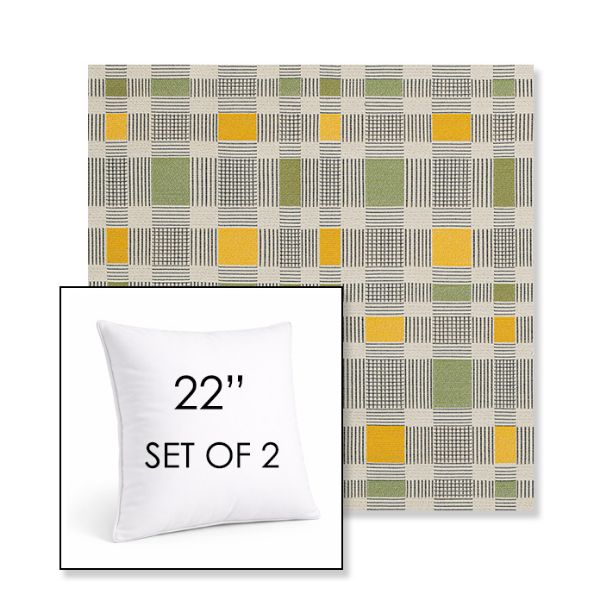 Picture of Rubix Lemon Lime | Set of 2 | Sunbrella 22" Square Outdoor Throw Pillows with Premium Inserts