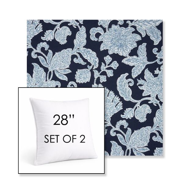 Picture of Floral Song Navy | Set of 2 | Sunbrella 28" Square Outdoor Throw Pillows with Premium Inserts