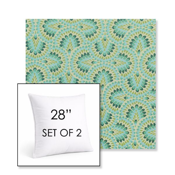 Picture of Plume Peacock | Set of 2 | Sunbrella 28" Square Outdoor Throw Pillows with Premium Inserts