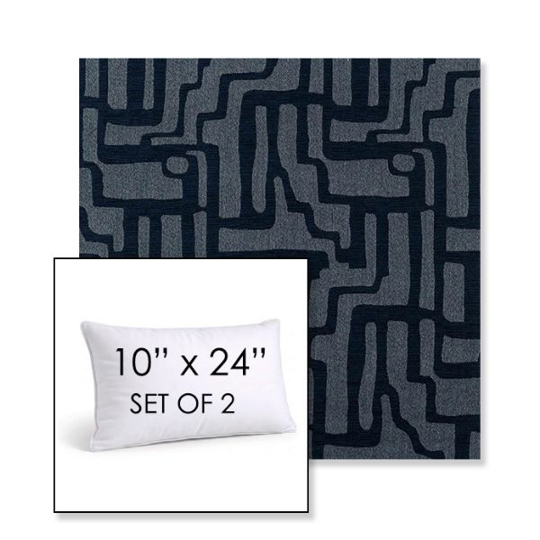 Picture of Escher Indigo | Set of 2 | 10" X 24" Sunbrella Outdoor Throw Pillows with Premium Inserts