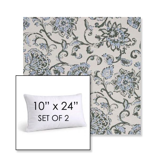 Picture of Martha Floral Periwinkle | Set of 2 | 10" X 24" Sunbrella Outdoor Throw Pillows with Premium Inserts