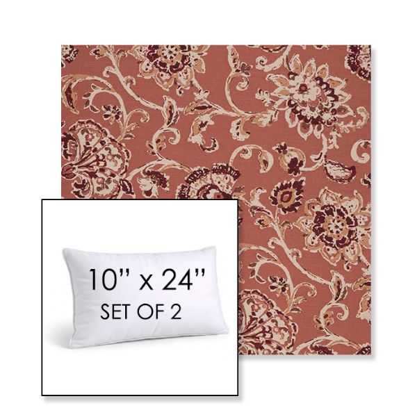 Picture of Martha Floral Rose Vine | Set of 2 | 10" X 24" Sunbrella Outdoor Throw Pillows with Premium Inserts