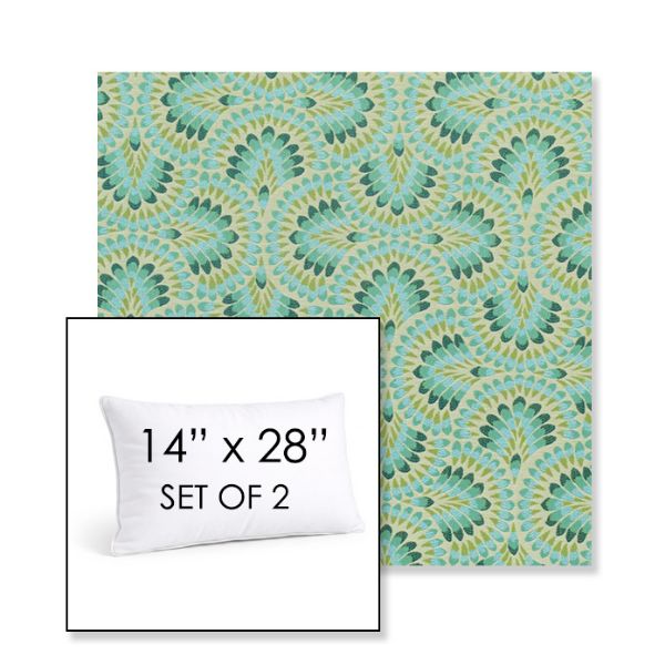 Picture of Plume Peacock | Set of 2 | 14" X 28" Sunbrella Outdoor Throw Pillows with Premium Inserts