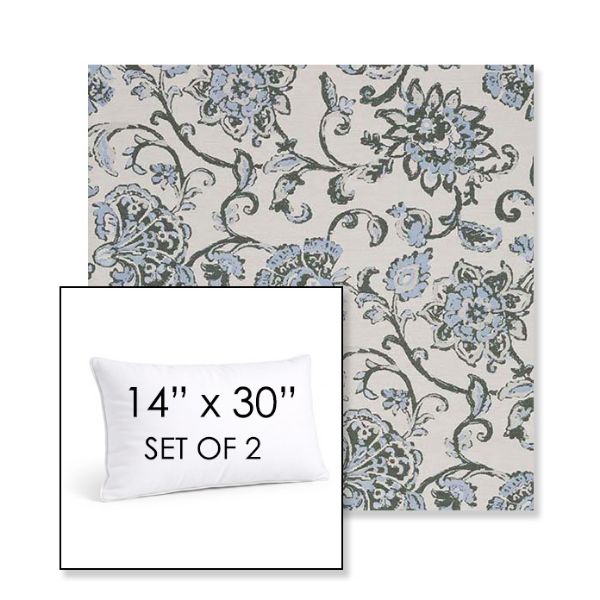 Picture of Martha Floral Periwinkle | Set of 2 | 14" X 30" Sunbrella Outdoor Throw Pillows with Premium Inserts