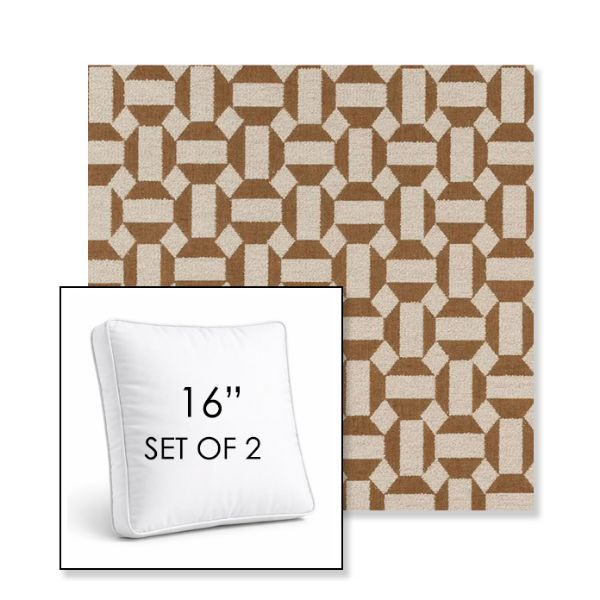 Picture of Assemble Teak | Set of 2 | 16" Sunbrella Boxed Square Outdoor Throw Pillows with Premium Inserts