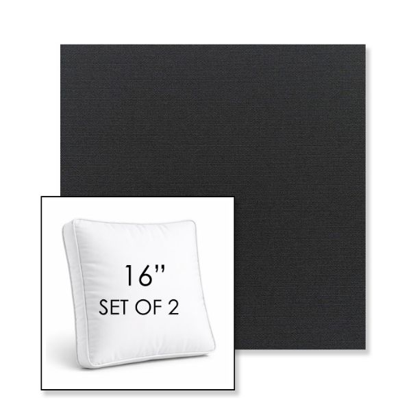 Picture of Canvas Black | Set of 2 | 16" Sunbrella Boxed Square Outdoor Throw Pillows with Premium Inserts