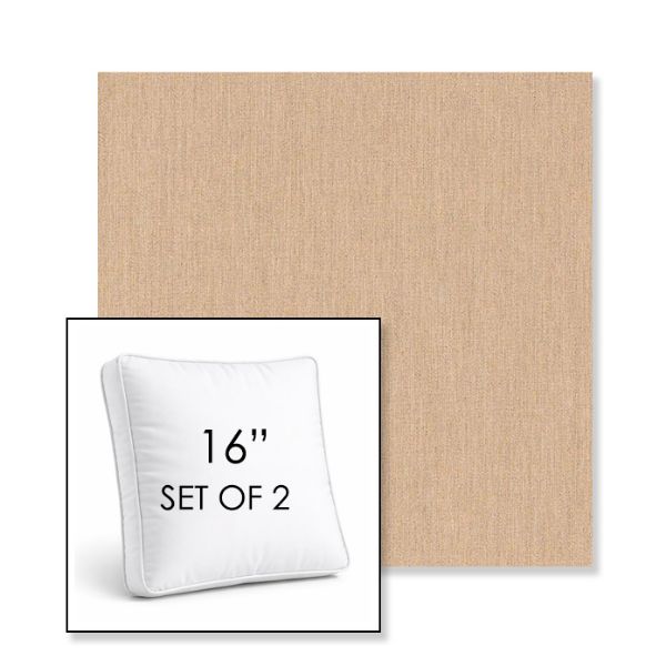 Picture of Cast Sand | Set of 2 | 16" Sunbrella Boxed Square Outdoor Throw Pillows with Premium Inserts