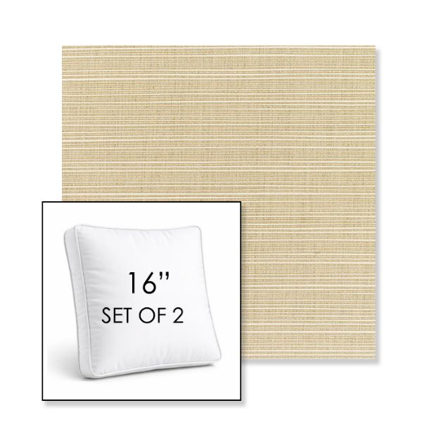Picture of Dupione Sand | Set of 2 | 16" Sunbrella Boxed Square Outdoor Throw Pillows with Premium Inserts