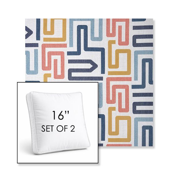 Picture of Labyrinth Fiesta | Set of 2 | 16" Sunbrella Boxed Square Outdoor Throw Pillows with Premium Inserts