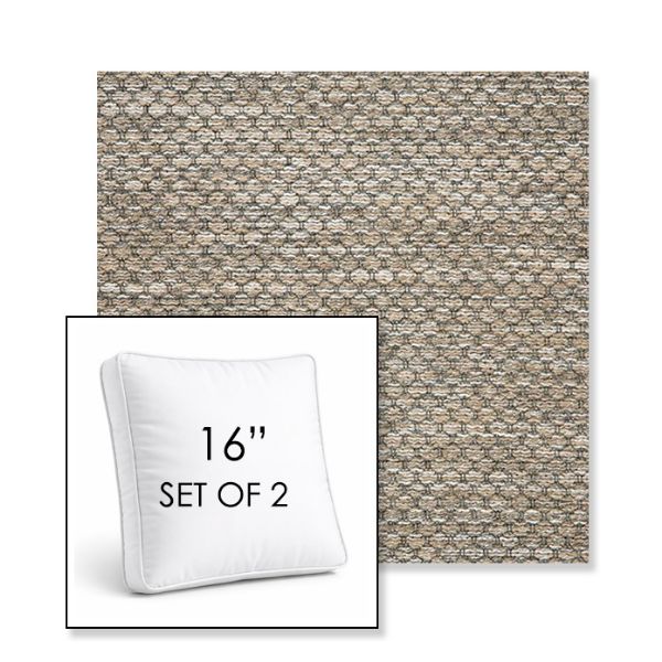Picture of Litchfield Pebble | Set of 2 | 16" Sunbrella Boxed Square Outdoor Throw Pillows with Premium Inserts