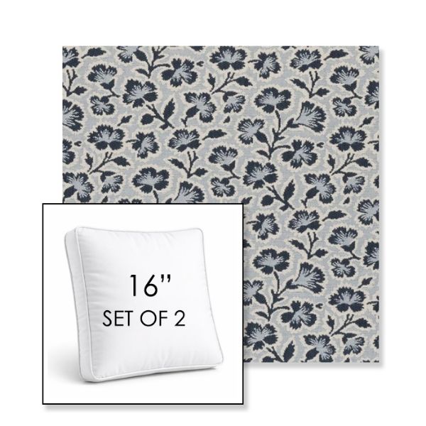 Picture of Mia Sapphire | Set of 2 | 16" Sunbrella Boxed Square Outdoor Throw Pillows with Premium Inserts