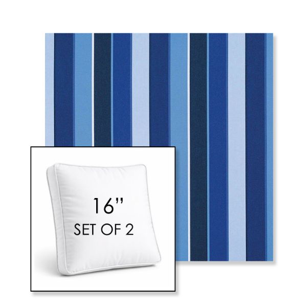 Picture of Milano Cobalt | Set of 2 | 16" Sunbrella Boxed Square Outdoor Throw Pillows with Premium Inserts