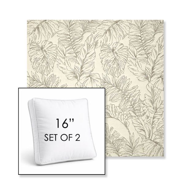 Picture of Palma Whitesand | Set of 2 | 16" Sunbrella Boxed Square Outdoor Throw Pillows with Premium Inserts