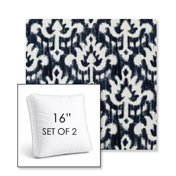 Picture of Patra Indigo | Set of 2 | 16" Sunbrella Boxed Square Outdoor Throw Pillows with Premium Inserts