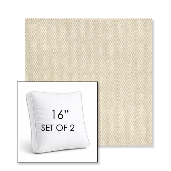 Picture of Pique Flax | Set of 2 | 16" Sunbrella Boxed Square Outdoor Throw Pillows with Premium Inserts