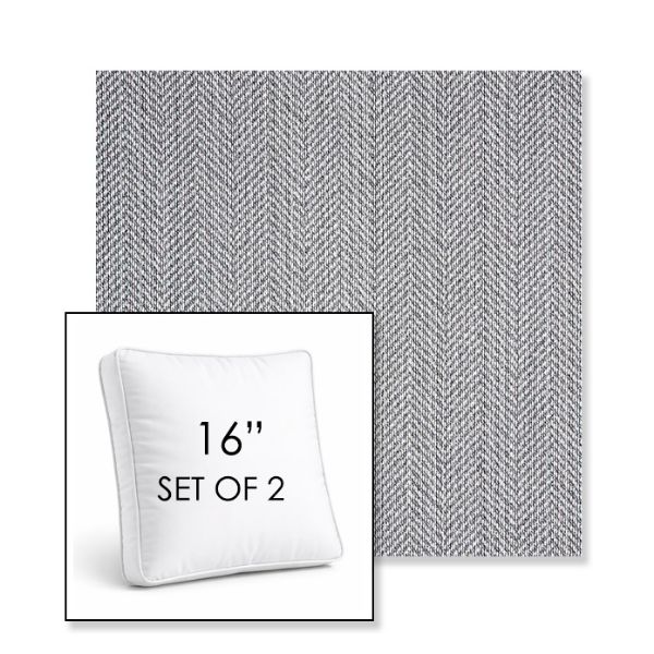 Picture of Posh Graphite | Set of 2 | 16" Sunbrella Boxed Square Outdoor Throw Pillows with Premium Inserts
