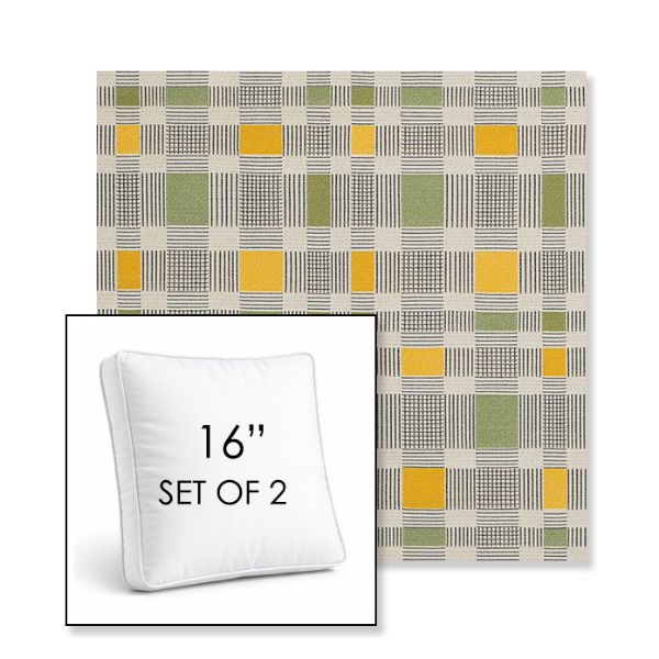 Picture of Rubix Lemon Lime | Set of 2 | 16" Sunbrella Boxed Square Outdoor Throw Pillows with Premium Inserts