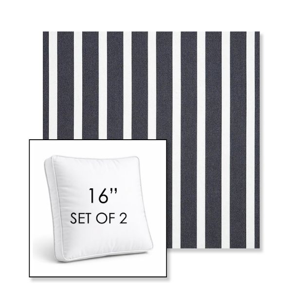 Picture of Shore Navy | Set of 2 | 16" Sunbrella Boxed Square Outdoor Throw Pillows with Premium Inserts