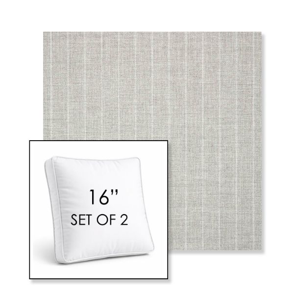 Picture of Ticking Fog | Set of 2 | 16" Sunbrella Boxed Square Outdoor Throw Pillows with Premium Inserts