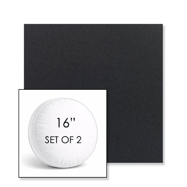 Picture of Canvas Raven Black | Set of 2 | 16" Sunbrella Boxed Round Outdoor Throw Pillows with Premium Inserts