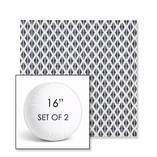 Picture of Detail Navy | Set of 2 | 16" Sunbrella Boxed Round Outdoor Throw Pillows with Premium Inserts