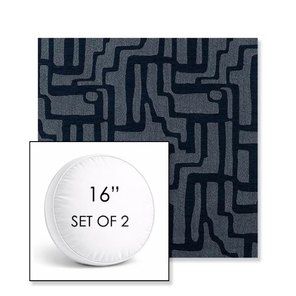 Picture of Escher Indigo | Set of 2 | 16" Sunbrella Boxed Round Outdoor Throw Pillows with Premium Inserts
