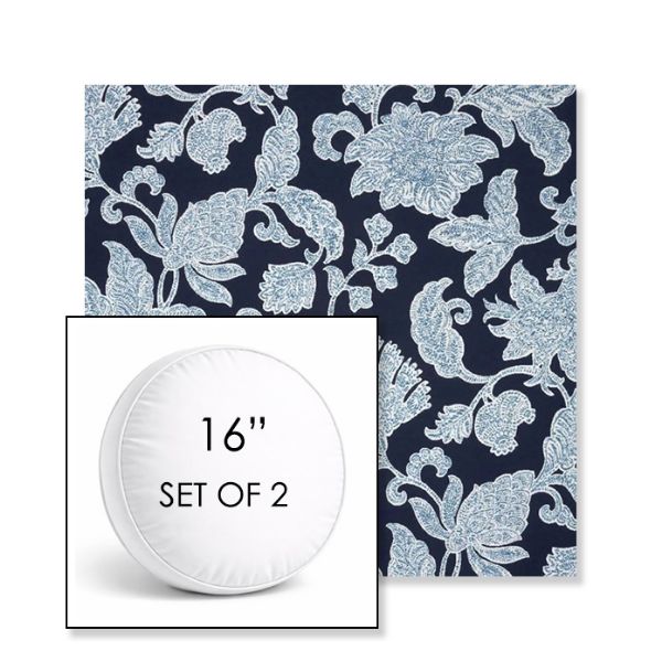 Picture of Floral Song Navy | Set of 2 | 16" Sunbrella Boxed Round Outdoor Throw Pillows with Premium Inserts