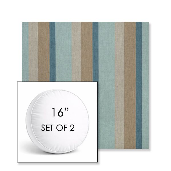 Picture of Gateway Mist | Set of 2 | 16" Sunbrella Boxed Round Outdoor Throw Pillows with Premium Inserts