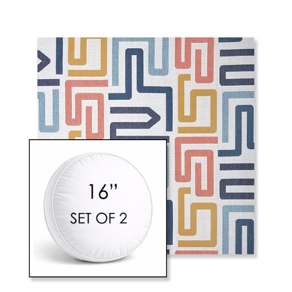 Picture of Labyrinth Fiesta | Set of 2 | 16" Sunbrella Boxed Round Outdoor Throw Pillows with Premium Inserts