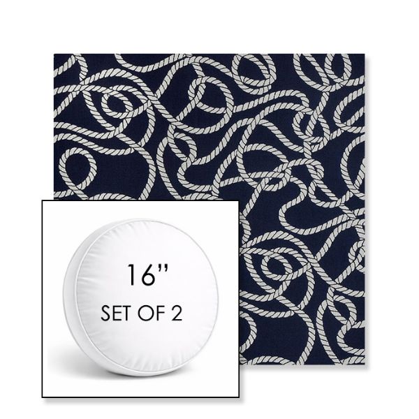 Picture of Maritime Nautical | Set of 2 | 16" Sunbrella Boxed Round Outdoor Throw Pillows with Premium Inserts