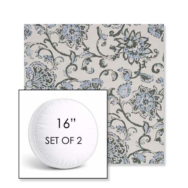 Picture of Martha Floral Periwinkle | Set of 2 | 16" Sunbrella Boxed Round Outdoor Throw Pillows with Premium Inserts