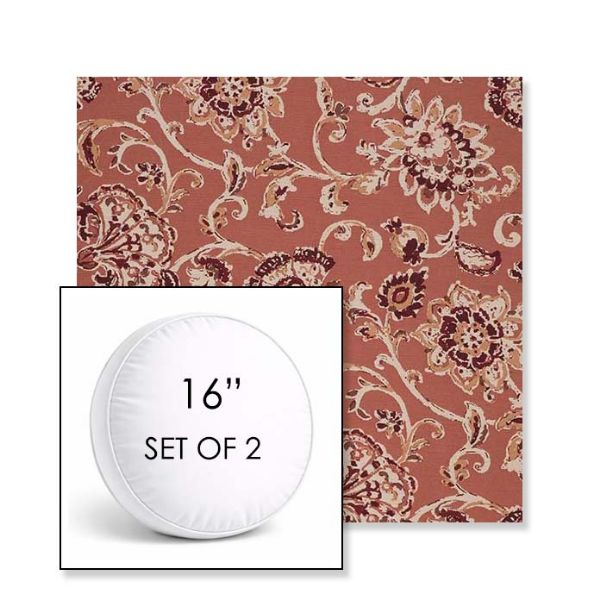 Picture of Martha Floral Rose Vine | Set of 2 | 16" Sunbrella Boxed Round Outdoor Throw Pillows with Premium Inserts