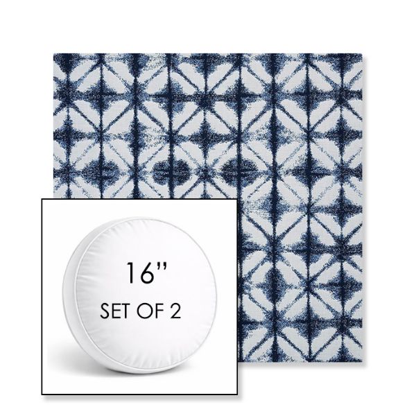 Picture of Midori Indigo | Set of 2 | 16" Sunbrella Boxed Round Outdoor Throw Pillows with Premium Inserts