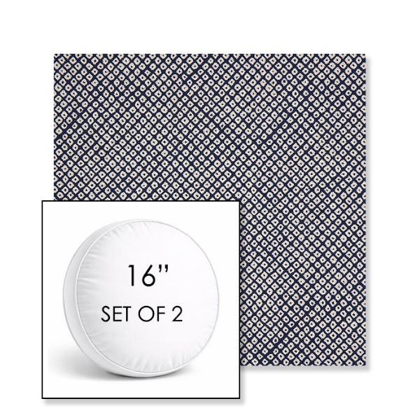 Picture of Shibori Indigo | Set of 2 | 16" Sunbrella Boxed Round Outdoor Throw Pillows with Premium Inserts