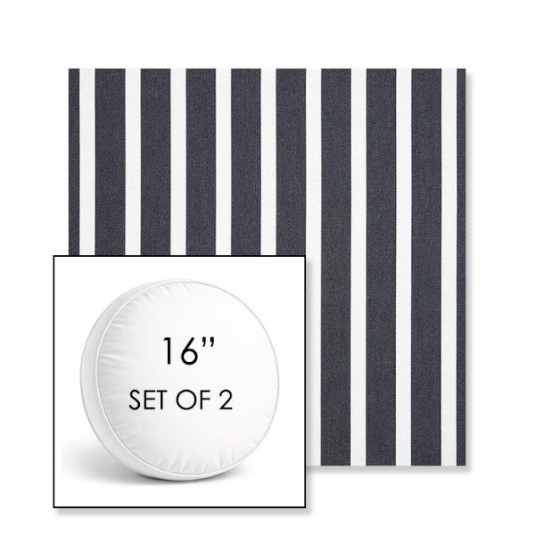 Picture of Shore Navy | Set of 2 | 16" Sunbrella Boxed Round Outdoor Throw Pillows with Premium Inserts