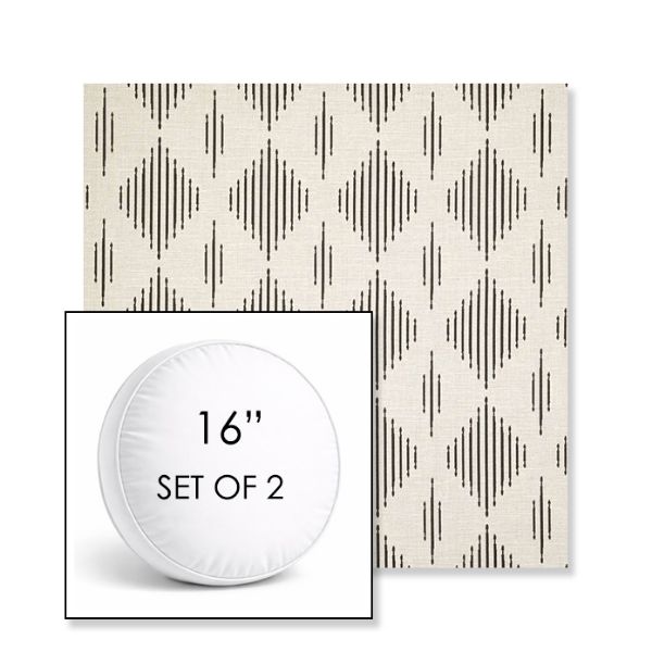 Picture of Spinner Diamond Onyx | Set of 2 | 16" Sunbrella Boxed Round Outdoor Throw Pillows with Premium Inserts