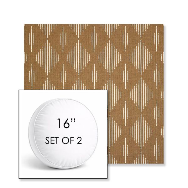 Picture of Spinner Diamond Teak | Set of 2 | 16" Sunbrella Boxed Round Outdoor Throw Pillows with Premium Inserts