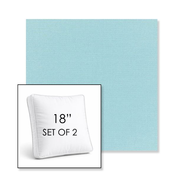Picture of Canvas Mineral Blue | Set of 2 | 18" Sunbrella Boxed Square Outdoor Throw Pillows with Premium Inserts