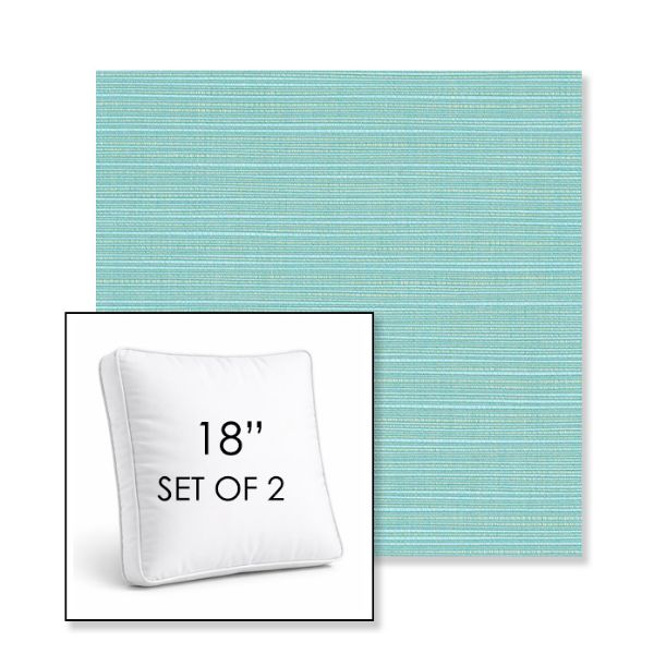 Picture of Dupione Celeste | Set of 2 | 18" Sunbrella Boxed Square Outdoor Throw Pillows with Premium Inserts