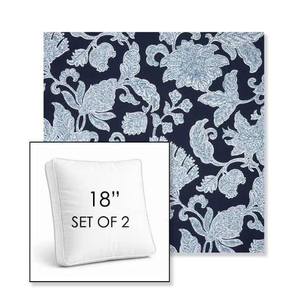 Picture of Floral Song Navy | Set of 2 | 18" Sunbrella Boxed Square Outdoor Throw Pillows with Premium Inserts