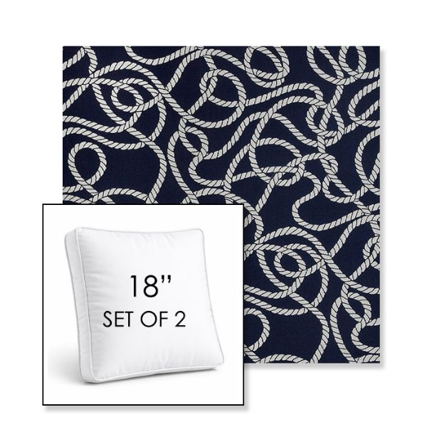 Picture of Maritime Nautical | Set of 2 | 18" Sunbrella Boxed Square Outdoor Throw Pillows with Premium Inserts