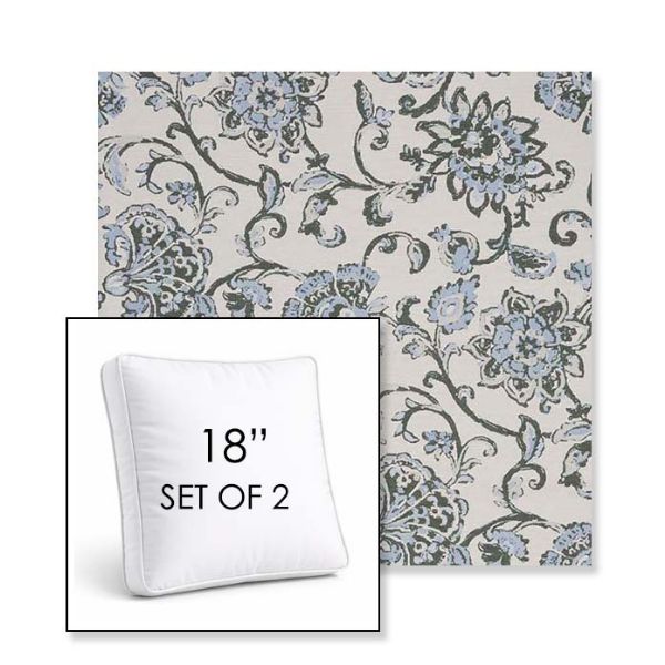 Picture of Martha Floral Periwinkle | Set of 2 | 18" Sunbrella Boxed Square Outdoor Throw Pillows with Premium Inserts