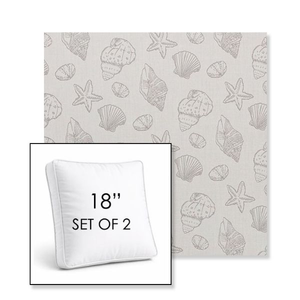 Picture of Nantucket Fossil | Set of 2 | 18" Sunbrella Boxed Square Outdoor Throw Pillows with Premium Inserts