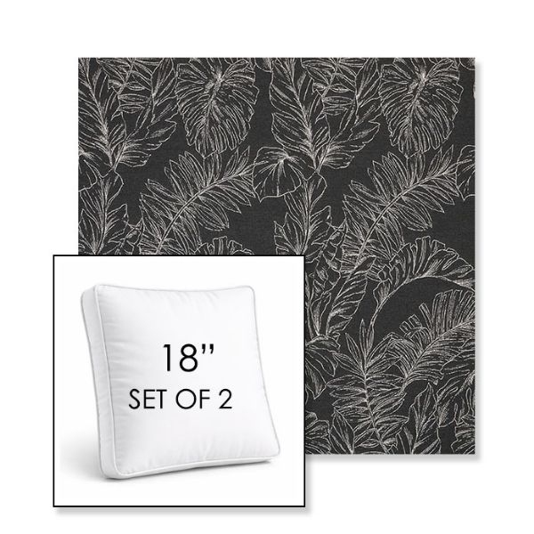 Picture of Palma Shadow | Set of 2 | 18" Sunbrella Boxed Square Outdoor Throw Pillows with Premium Inserts