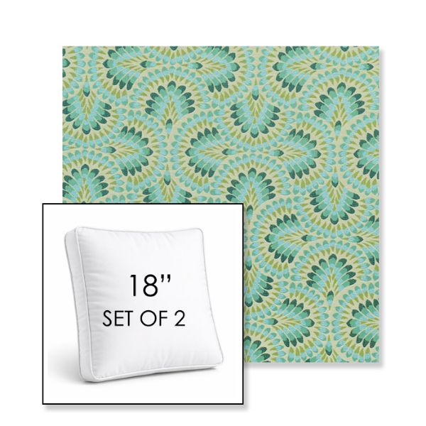 Picture of Plume Peacock | Set of 2 | 18" Sunbrella Boxed Square Outdoor Throw Pillows with Premium Inserts