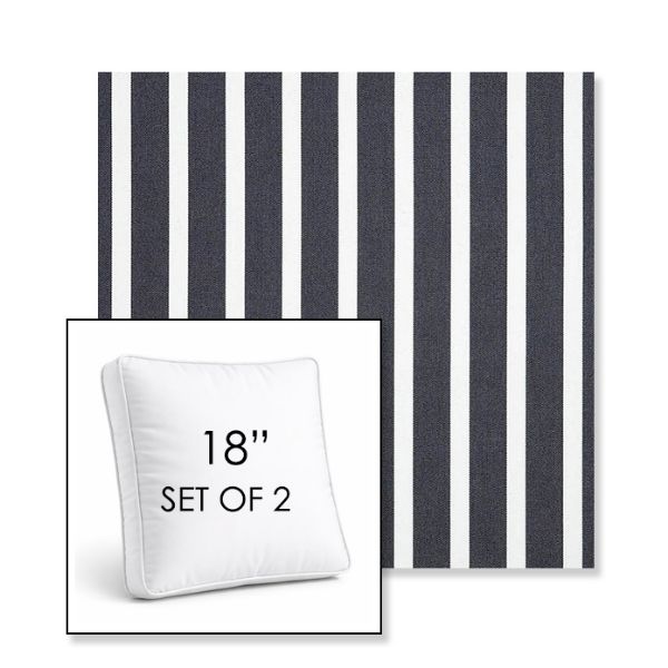 Picture of Shore Navy | Set of 2 | 18" Sunbrella Boxed Square Outdoor Throw Pillows with Premium Inserts