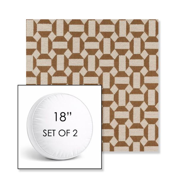 Picture of Assemble Teak | Set of 2 | 18" Sunbrella Boxed Round Outdoor Throw Pillows with Premium Inserts