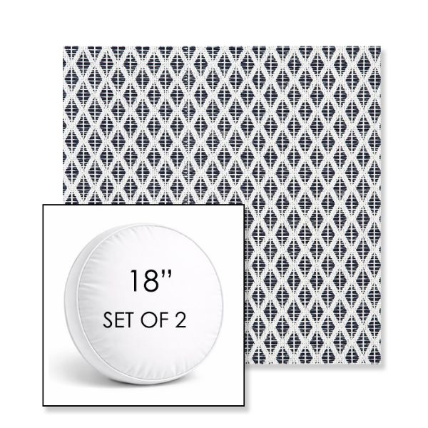 Picture of Detail Navy | Set of 2 | 18" Sunbrella Boxed Round Outdoor Throw Pillows with Premium Inserts
