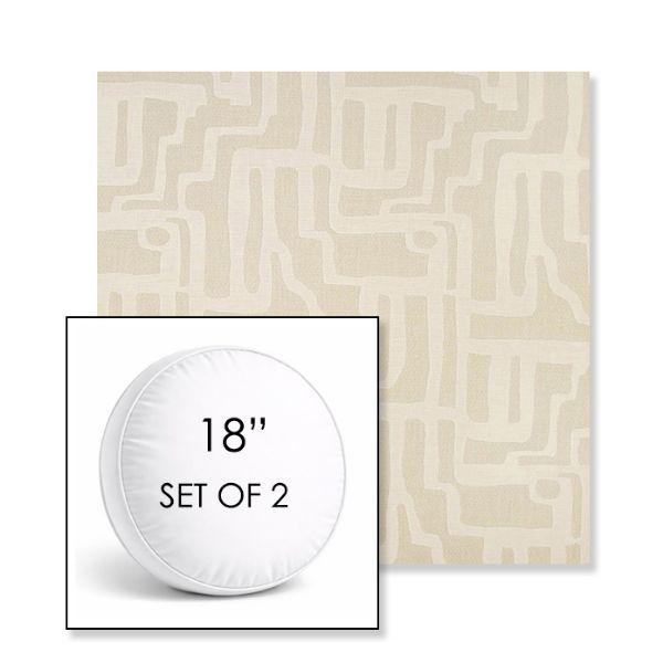 Picture of Escher Alabaster | Set of 2 | 18" Sunbrella Boxed Round Outdoor Throw Pillows with Premium Inserts
