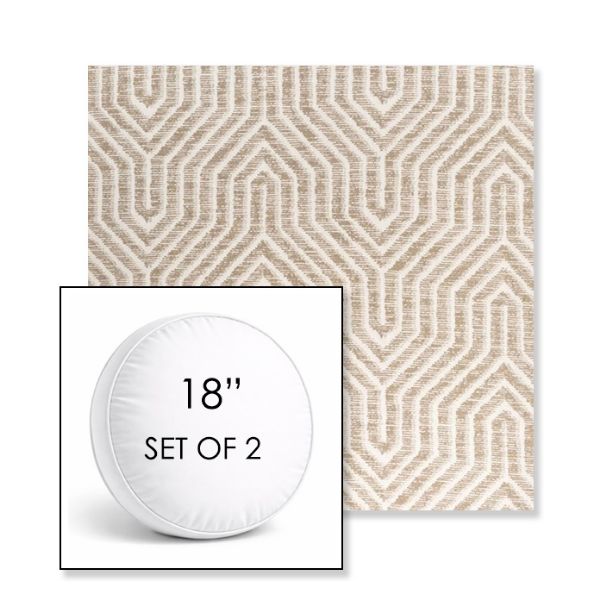 Picture of Etna Dune | Set of 2 | 18" Sunbrella Boxed Round Outdoor Throw Pillows with Premium Inserts
